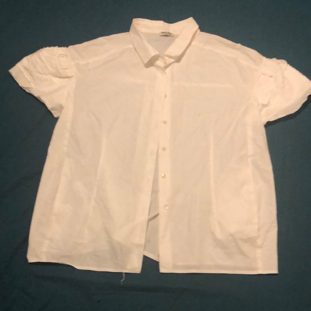 MIUMIU miu miu cotton blouse ruched sleeves button up white collar